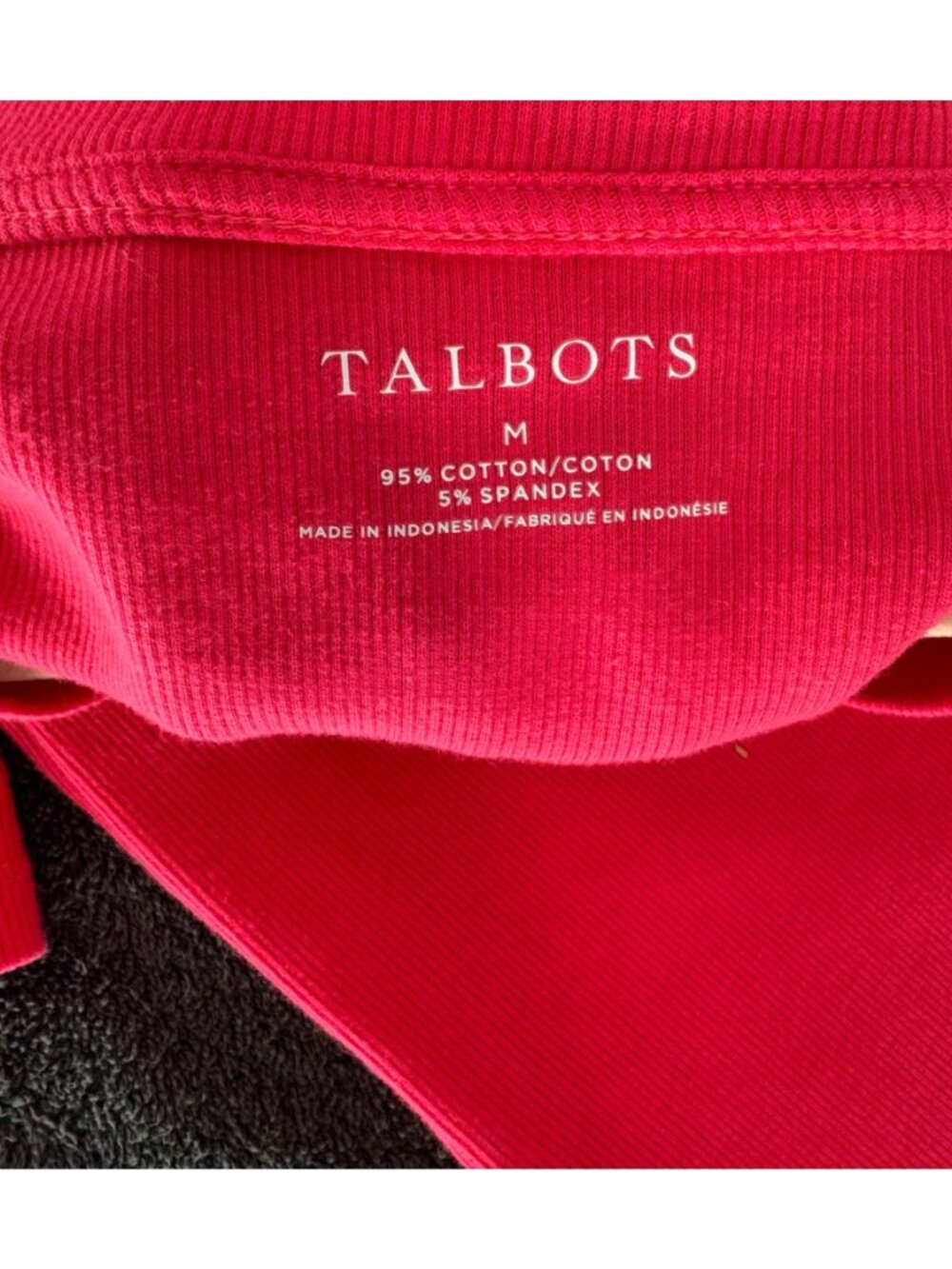 Talbots Womens Raspberry V-Neck 3/4 Sleeve Ribbed Tee Size M - Picture 6 of 9